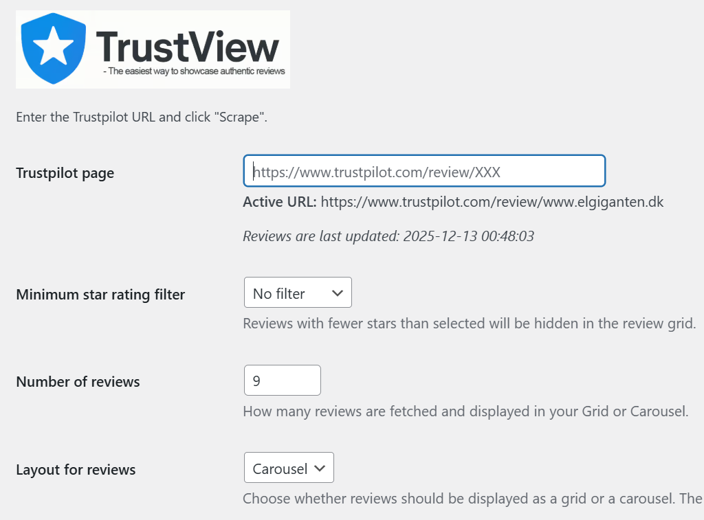TrustView settings